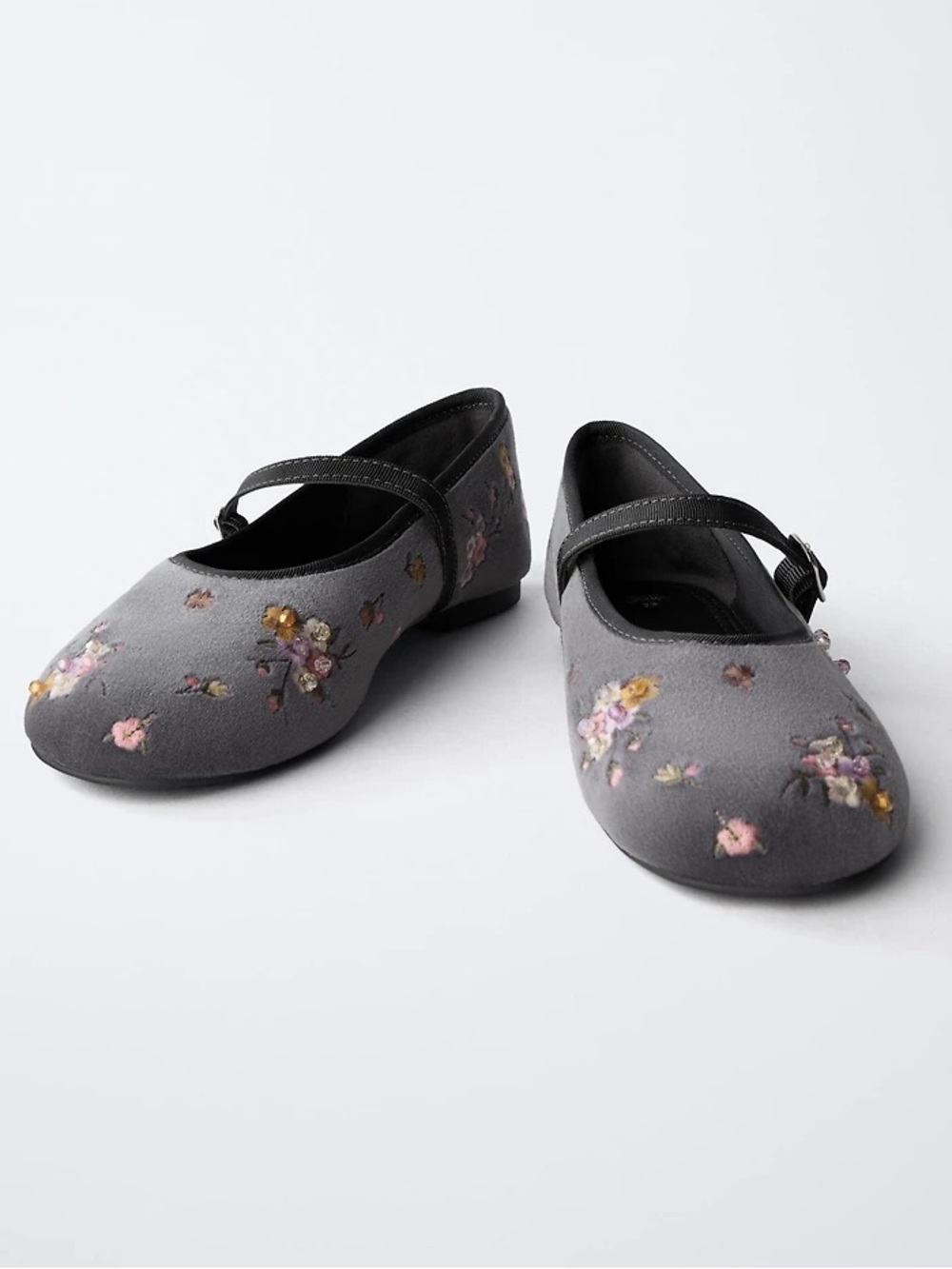 NWT Zara Kids Girls Velvet FLORAL EMBROIDERED BALLET FLATS Shoes Size 4 - Picture 5 of 14